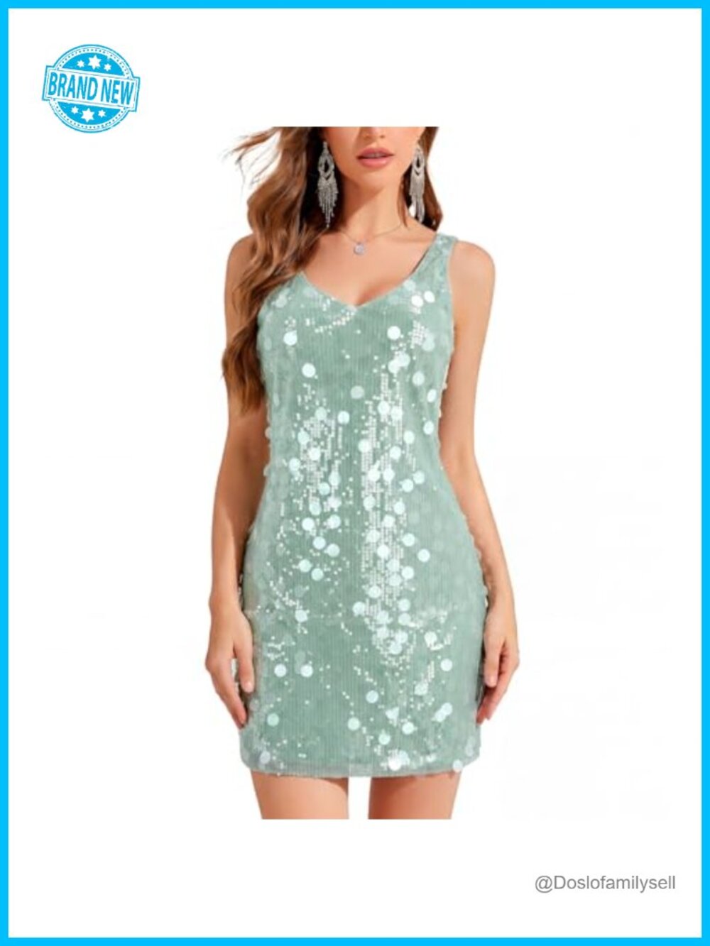 Sequin Glitter V Neck Sleeveless Shift Dress Cocktail Party Club